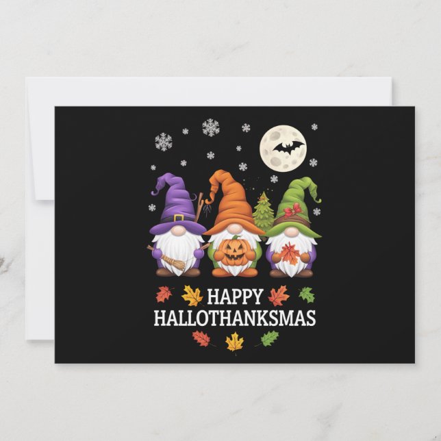 Cartes Pour Fêtes Annuelles Joyeux Hallothanksmas Amoureux de Gnomes Halloween (Devant)