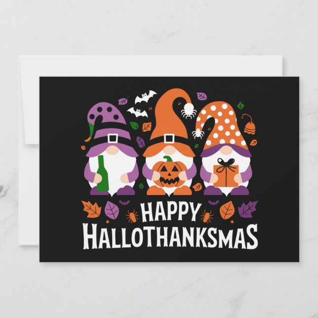 Cartes Pour Fêtes Annuelles Joyeux Hallothanksmas Amoureux des Gnomes Noël (Devant)