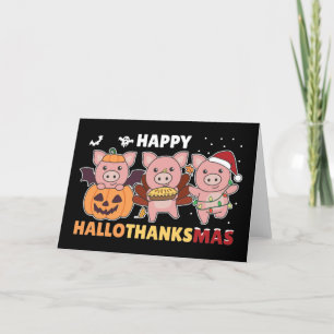 Cartes Pour Fêtes Annuelles Joyeux Hallothanksmas Cochons Noël Cochon Fête Ca