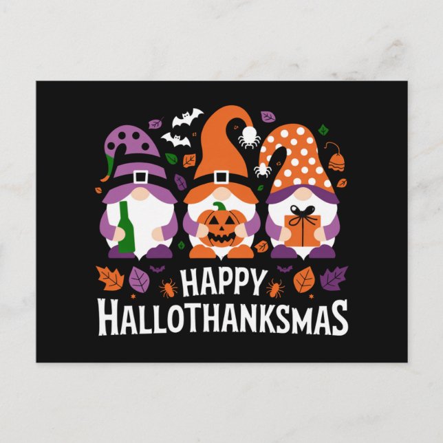 Cartes Pour Fêtes Annuelles Joyeux Hallothanksmas Gnomes Lover Joyeux Noël (Devant)