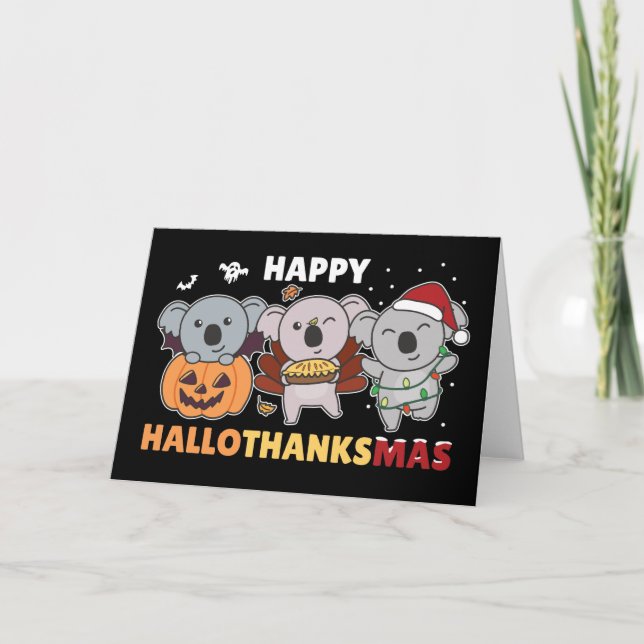 Cartes Pour Fêtes Annuelles Joyeux Hallothanksmas Koalas Noël Koala Holida (Devant)