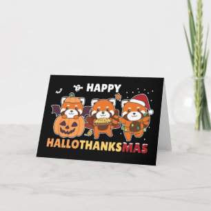 Cartes Pour Fêtes Annuelles Joyeux Hallothanksmas Pandas Noël Panda Rouge Ho