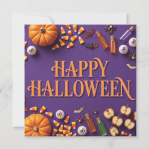 Cartes Pour Fêtes Annuelles Joyeux Halloween à plat sur fond violet