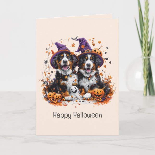Cartes Pour Fêtes Annuelles Joyeux Halloween Bernese Mountain Dogs (Devant)