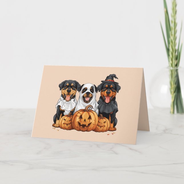Cartes Pour Fêtes Annuelles Joyeux Halloween Chiens Rottweiler Citrouille (Devant)