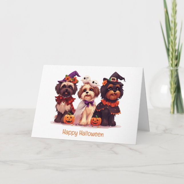 Cartes Pour Fêtes Annuelles Joyeux Halloween Chiens Shih Tzu (Devant)