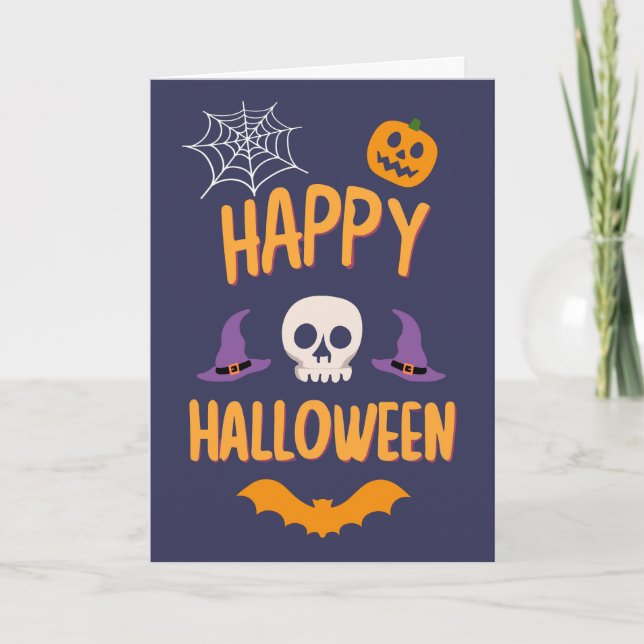 Cartes Pour Fêtes Annuelles Joyeux Halloween citrouille chauve-souris orange e (Devant)