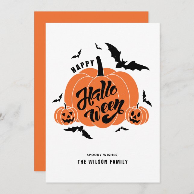 Cartes Pour Fêtes Annuelles Joyeux Halloween des Citrouilles Éffrayants (Devant / Derrière)