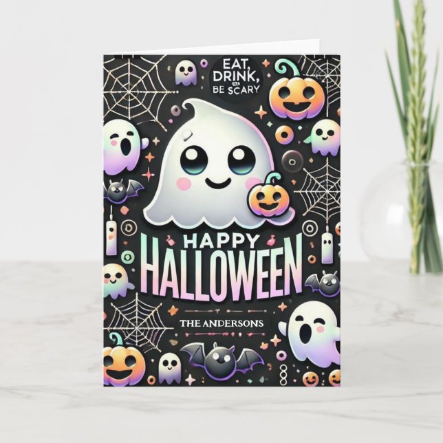 Cartes Pour Fêtes Annuelles Joyeux Halloween Fantôme Mignon Effrayant  (Devant)