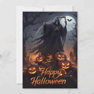 Cartes Pour Fêtes Annuelles Joyeux Halloween Faucheur et citrouilles sculptées