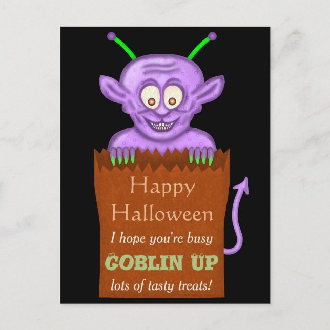 Cartes Pour Fêtes Annuelles Joyeux Halloween Funny Purple Goblin Pun (Devant)