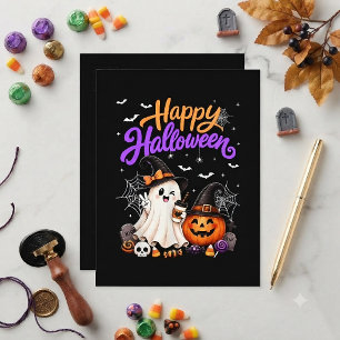 Cartes Pour Fêtes Annuelles Joyeux Halloween Gentil Fantôme Citrouille Effraya