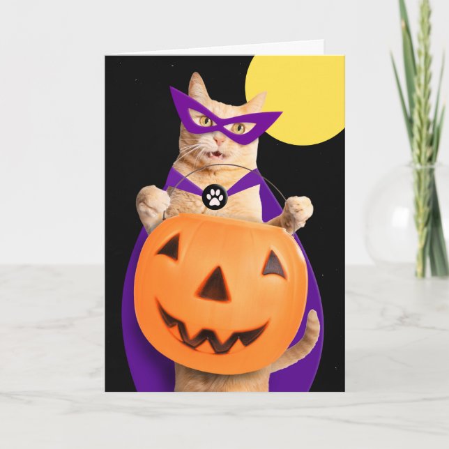 Cartes Pour Fêtes Annuelles Joyeux Halloween Joli Chat Tigre Orange Roux  (Devant)