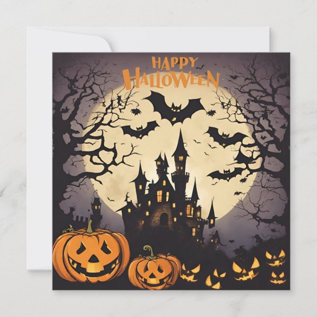 Cartes Pour Fêtes Annuelles Joyeux Halloween - Maison hantée, citrouilles et c (Devant)