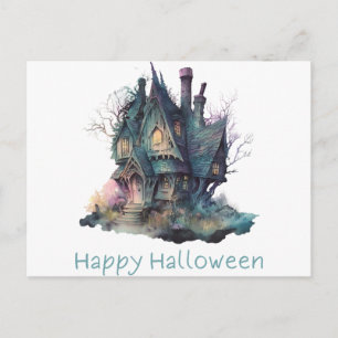 Cartes Pour Fêtes Annuelles Joyeux Halloween Maison Hantée Verte Rose Hallowee