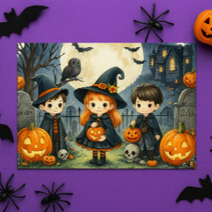 Cartes Pour Fêtes Annuelles Joyeux Halloween petits enfants en costumes