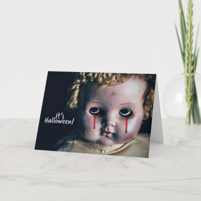 Cartes Pour Fêtes Annuelles Joyeux Halloween Poupée Effrayante Avec des Yeux q (Devant)