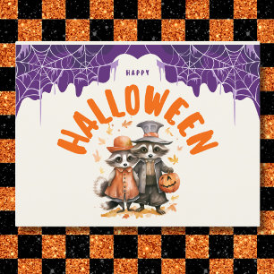 Cartes Pour Fêtes Annuelles Joyeux Halloween Raccoon en Whimsical Couple