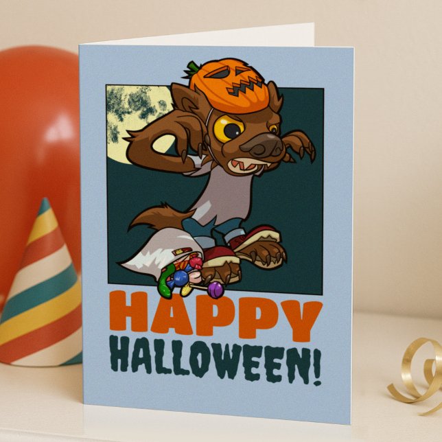 Cartes Pour Fêtes Annuelles Joyeux Halloween ! Trick Ou Treat Little Werewolf (Créateur téléchargé)