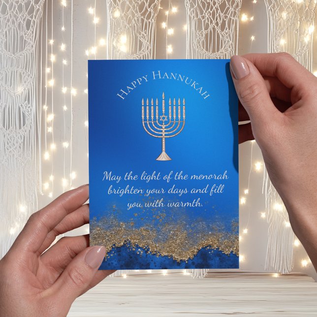 Cartes Pour Fêtes Annuelles joyeux hannukah, marine bleu or menorah (Créateur téléchargé)