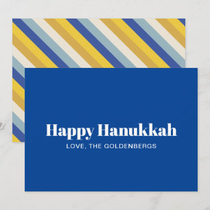 Cartes Pour Fêtes Annuelles Joyeux Hanoukka bleu blanc moderne rayé personnali