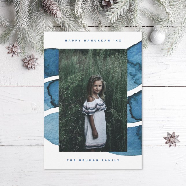 Cartes Pour Fêtes Annuelles Joyeux Hanoukka Blue Brossé photo de la fête juive (Créateur téléchargé)