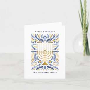 Cartes Pour Fêtes Annuelles Joyeux Hanoukka Festive Aquarelle Menorah Floral