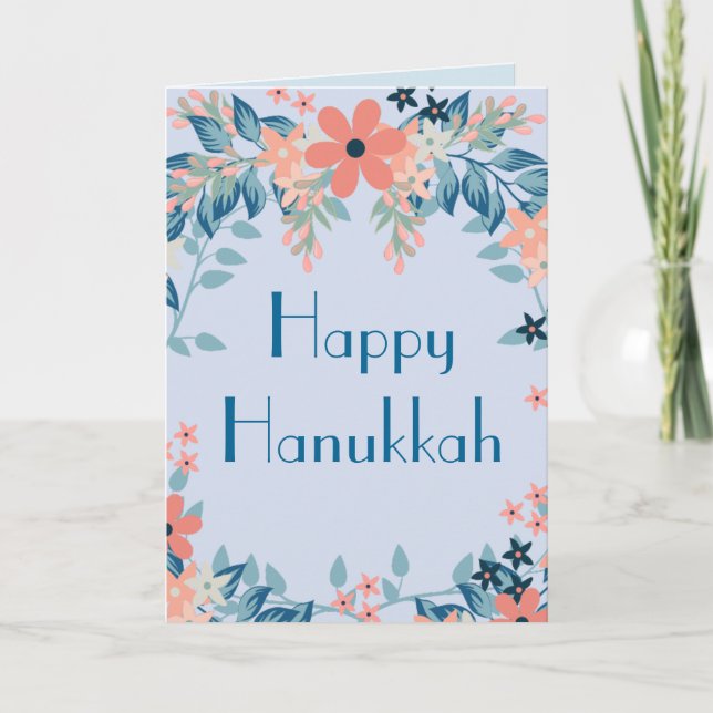 Cartes Pour Fêtes Annuelles Joyeux Hanoukka Floral Blue et rose Floral (Devant)