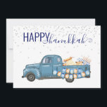 Cartes Pour Fêtes Annuelles Joyeux Hanoukka Menorah Blue Vintage Truck<br><div class="desc">Ce design a été créé par art numérique et peut être personnalisé dans la zone fournie par le changement de la photo et/ou du texte. Vous pouvez également le customiser en choisissant l'option cliquer pour customiser une autre option et supprimer ou modifier la couleur de l'arrière - plan, ajouter du...</div>