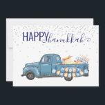 Cartes Pour Fêtes Annuelles Joyeux Hanoukka Menorah Blue Vintage Truck<br><div class="desc">Ce design a été créé par art numérique et peut être personnalisé dans la zone fournie par le changement de la photo et/ou du texte. Vous pouvez également le customiser en choisissant l'option cliquer pour customiser une autre option et supprimer ou modifier la couleur de l'arrière - plan, ajouter du...</div>