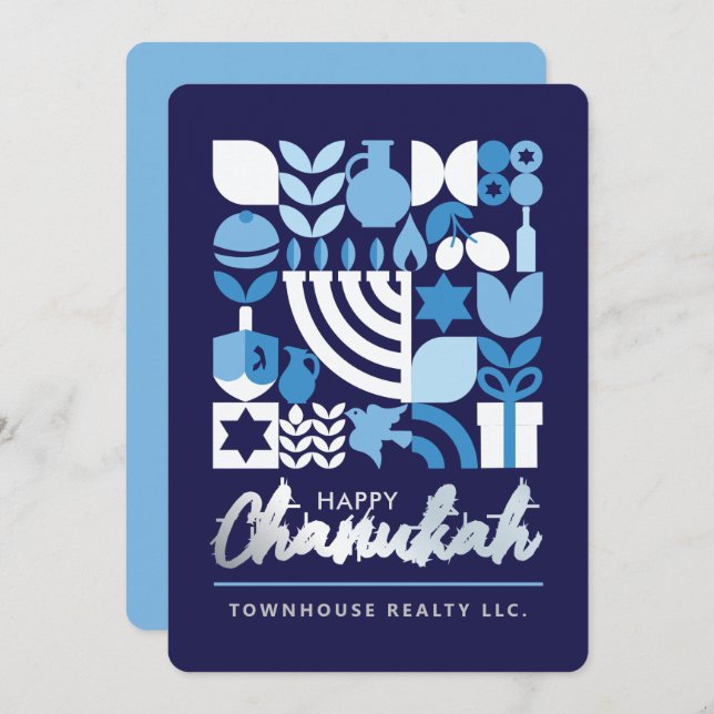 Cartes Pour Fêtes Annuelles Joyeux Hanoukka Menorah Etoiles juives Dreidel Hol (Devant / Derrière)