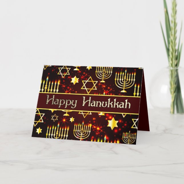 Cartes Pour Fêtes Annuelles Joyeux Hanoukka Menorah Red & Gold (Devant)