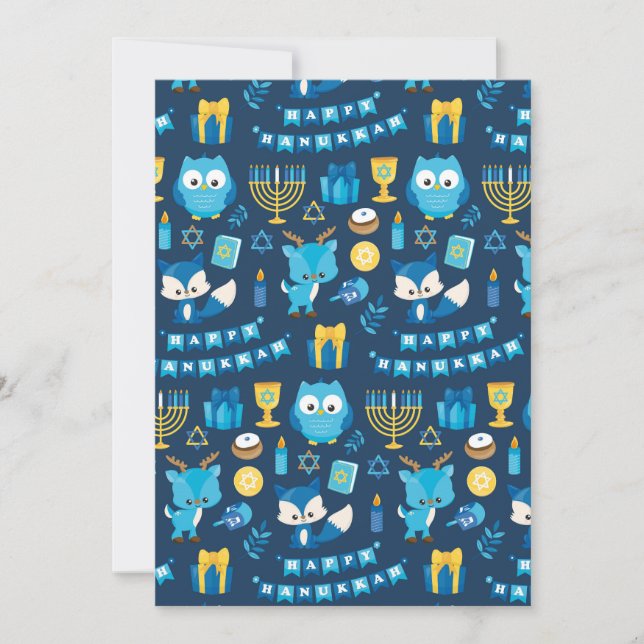 Cartes Pour Fêtes Annuelles Joyeux Hanoukka Menorah Sufganiyot Cute Owl Blue (Devant)