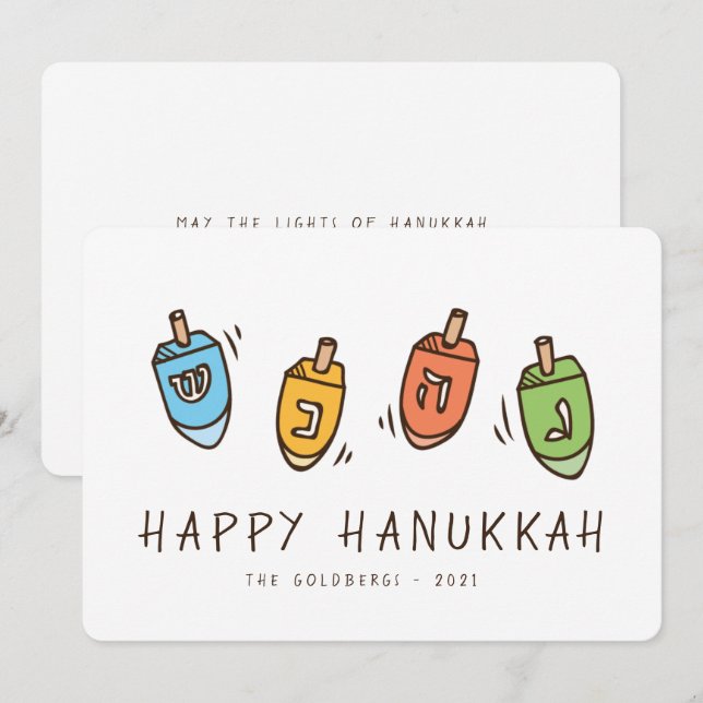 Cartes Pour Fêtes Annuelles Joyeux Hanoukka Modern Dreidel (Devant / Derrière)