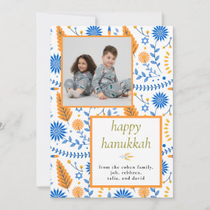 Cartes Pour Fêtes Annuelles Joyeux Hanukkah bleu élégant Famille 1 Photo