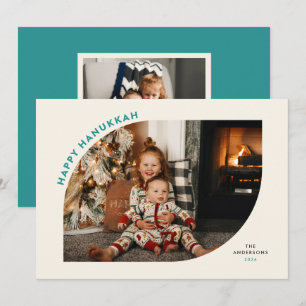 Cartes Pour Fêtes Annuelles Joyeux Hanukkah Cadre Moderne Lettres Sarcelle