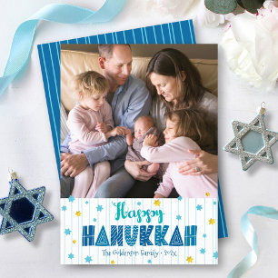 Cartes Pour Fêtes Annuelles Joyeux Hanukkah Photo Amusant Typographie Étoiles 