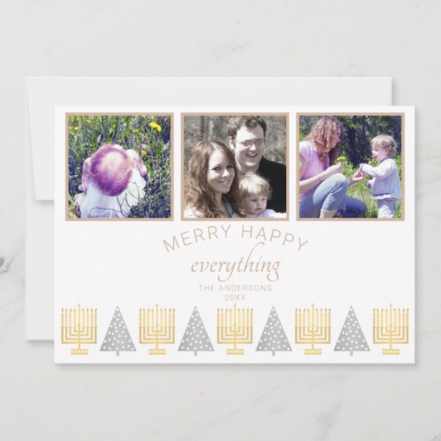 Cartes Pour Fêtes Annuelles Joyeux Happy Tan Simple 3 Photo Collage (Devant)