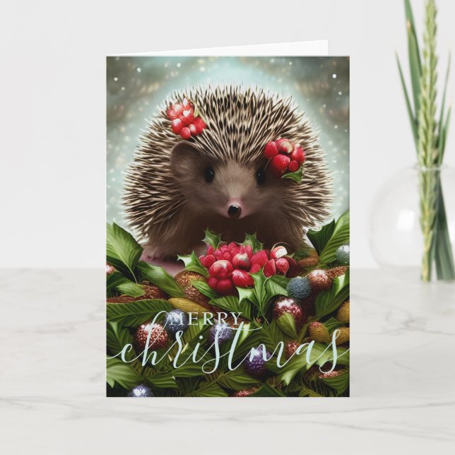 Cartes Pour Fêtes Annuelles Joyeux hérisson de Noël mignon (Devant)