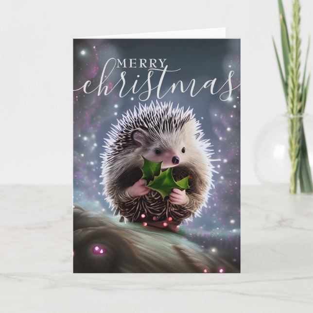 Cartes Pour Fêtes Annuelles Joyeux hérisson de Noël mignon (Devant)