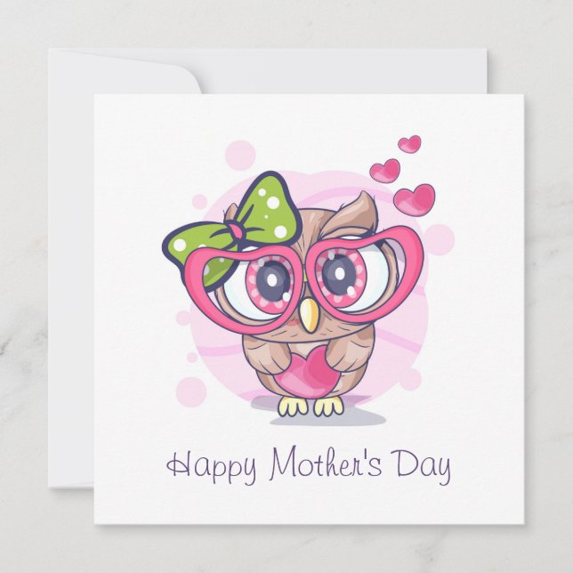 Cartes Pour Fêtes Annuelles Joyeux hibou de la fête des mères Coeurs d'amour r (Devant)