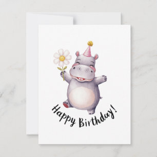 Cartes Pour Fêtes Annuelles Joyeux Hippo d'anniversaire avec Daisy et Casquett