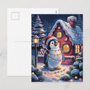 Cartes Pour Fêtes Annuelles Joyeux Hiver Mignon Manchot en Chapeau de Père Noë