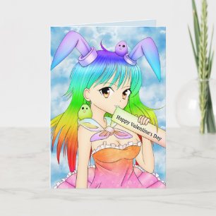 Cartes Pour Fêtes Annuelles Joyeux 'Hoppy' Valentine's Day Anime Bunny