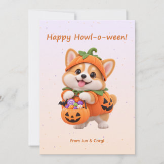 Cartes Pour Fêtes Annuelles Joyeux Howl-o-ween Chiot Citrouille Mignon Corgi V