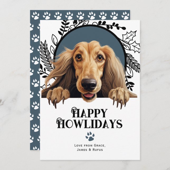 Cartes Pour Fêtes Annuelles Joyeux Howlidays Afghan Hound Dog Christmas (Devant / Derrière)
