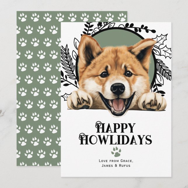 Cartes Pour Fêtes Annuelles Joyeux Howlidays Akita Dog Christmas (Devant / Derrière)