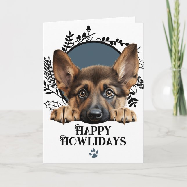 Cartes Pour Fêtes Annuelles Joyeux Howlidays Allemand Berger Chien Noël (Devant)