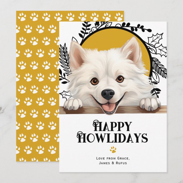 Cartes Pour Fêtes Annuelles Joyeux Howlidays American Eskimo Dog Christmas (Devant / Derrière)