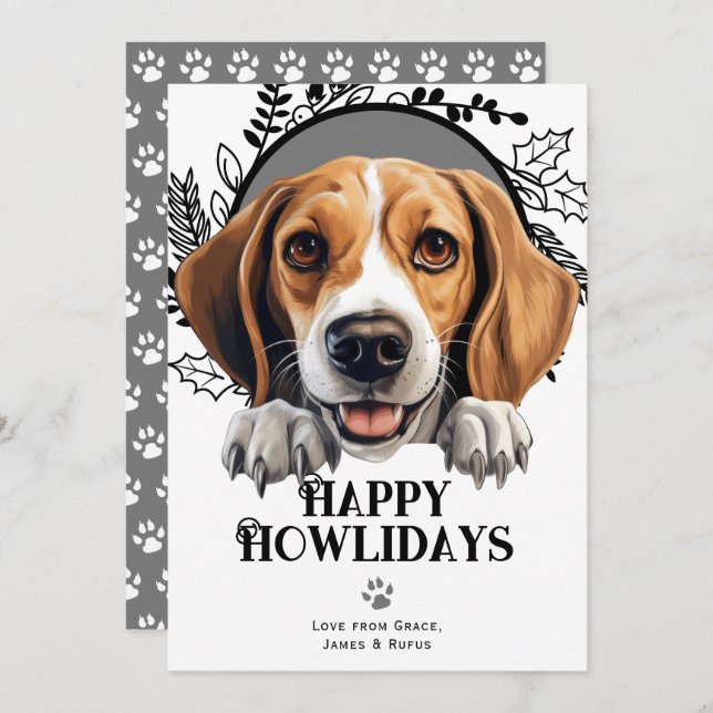 Cartes Pour Fêtes Annuelles Joyeux Howlidays American Foxhound Dog Christmas (Devant / Derrière)